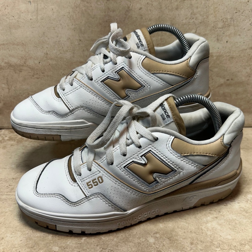 New Balance 550 White Tan Beige Leather Sneakers BBW550BT Womens 8.5 Mens 7